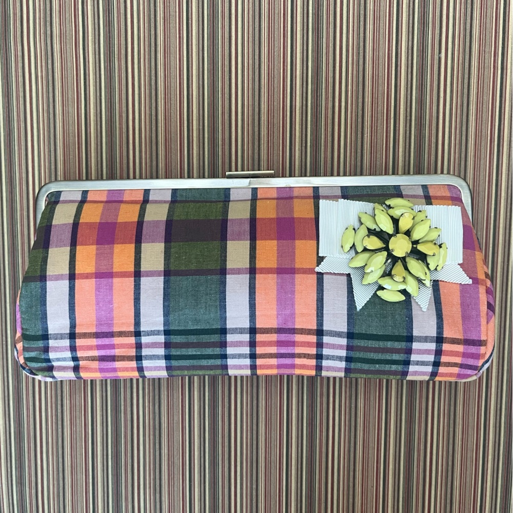 NWT J.Crew Jeweled Madras Clutch